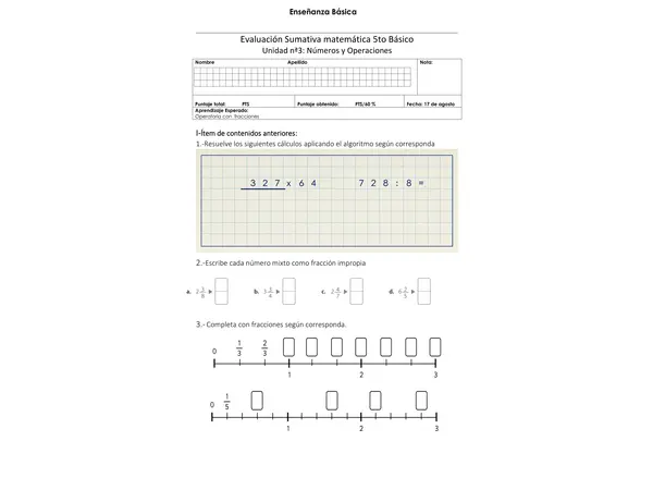 Evaluación Números y operaciones 