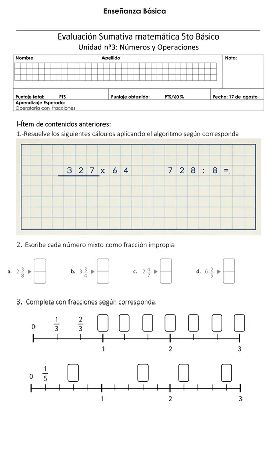 Evaluación Números y operaciones 
