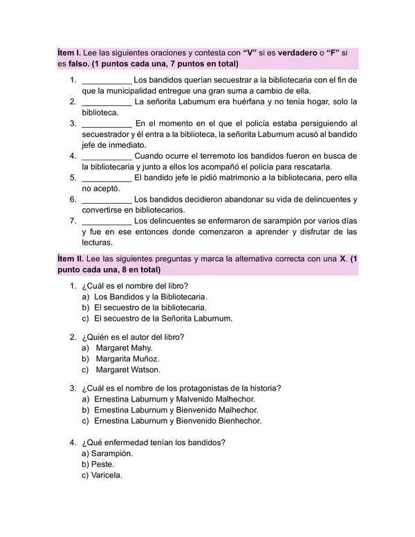 El secuestro de la bibliotecaria, prueba