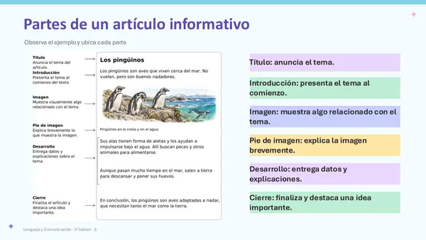 PPT El artículo informativo – 3° básico | Clase completa + RICE