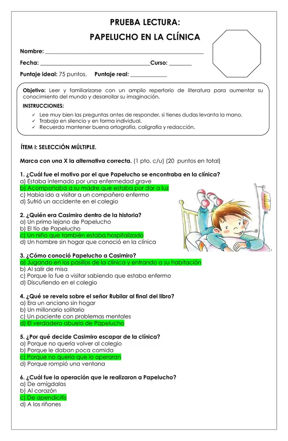 Prueba Lectura - Papelucho en la clínica