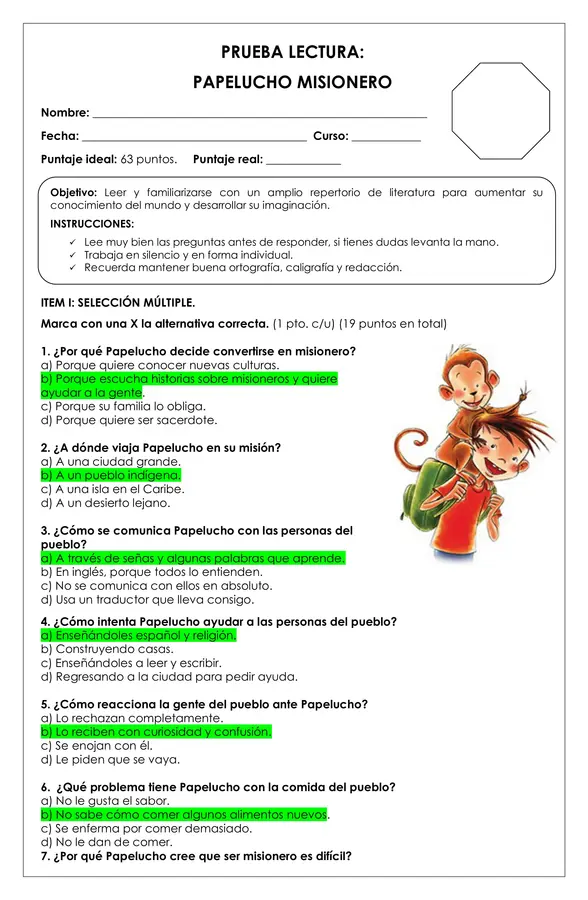Prueba Lectura - Papelucho misionero
