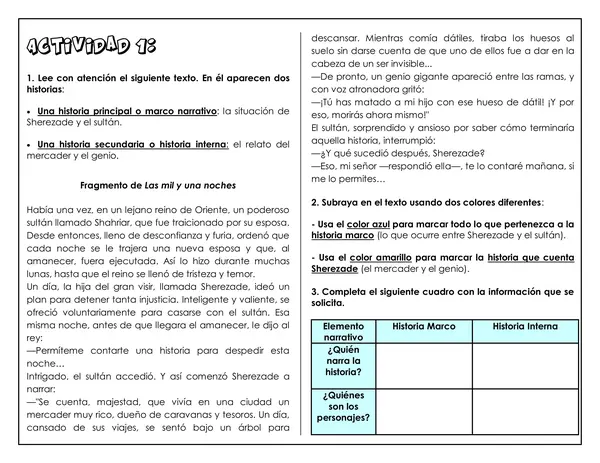 Guía de trabajo - Narración enmarcada