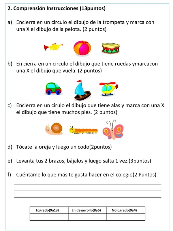 Prueba inicial de 1ro basico