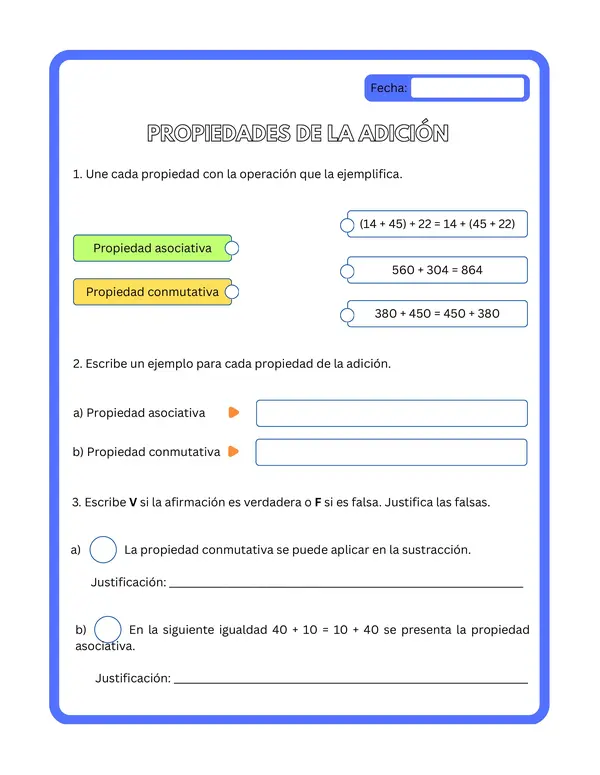 3° básico - Ficha de aprendizaje "Propiedades de la adición"