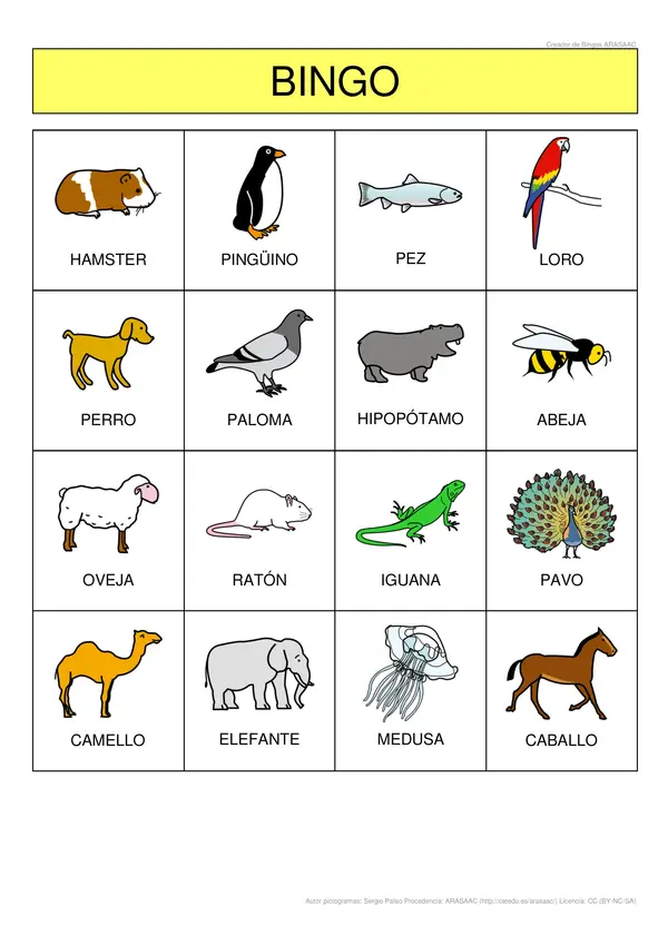 Bingo de animales 