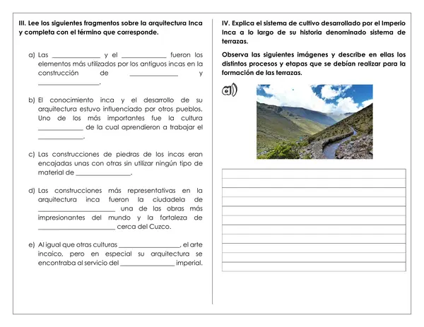 Guía de trabajo - Cultura y tradiciones del Imperio Inca