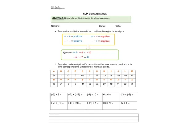 Guía multiplicación de enteros