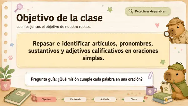Repaso sustantivos, pronombres, articulo y adjetivo calificativo
