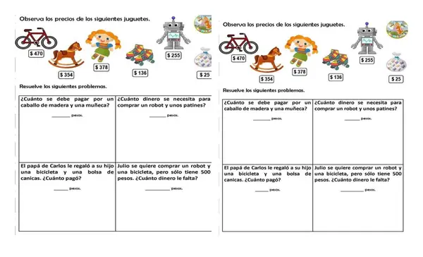 Guías de ejercicios de adiciones y problemas de adiciones