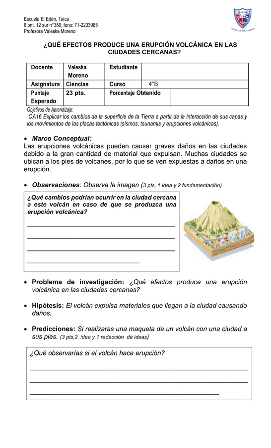 Taller experimental:¿QUÉ EFECTOS PRODUCE UNA ERUPCIÓN VOLCÁNICA EN LAS CIUDADES CERCANAS?