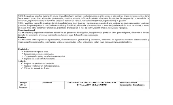Planificacion anual tercero medio, lenguaje