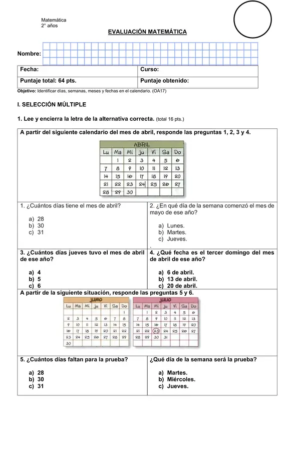 Uso calendario
