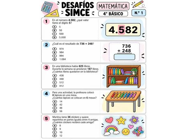 Desafíos SIMCE Matemática 4° Básico | 70 preguntas