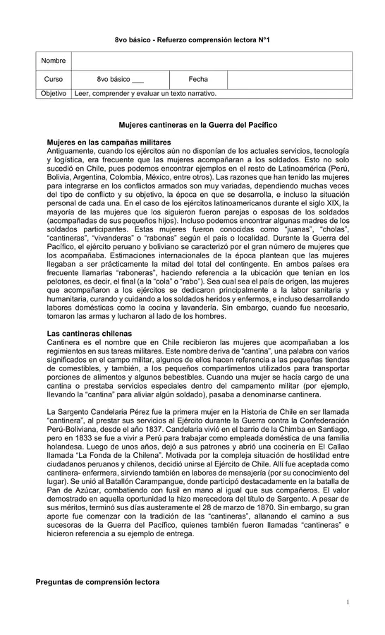 8vo - Refuerzo comprensión lectora + creación, investigación y vocabulario. 