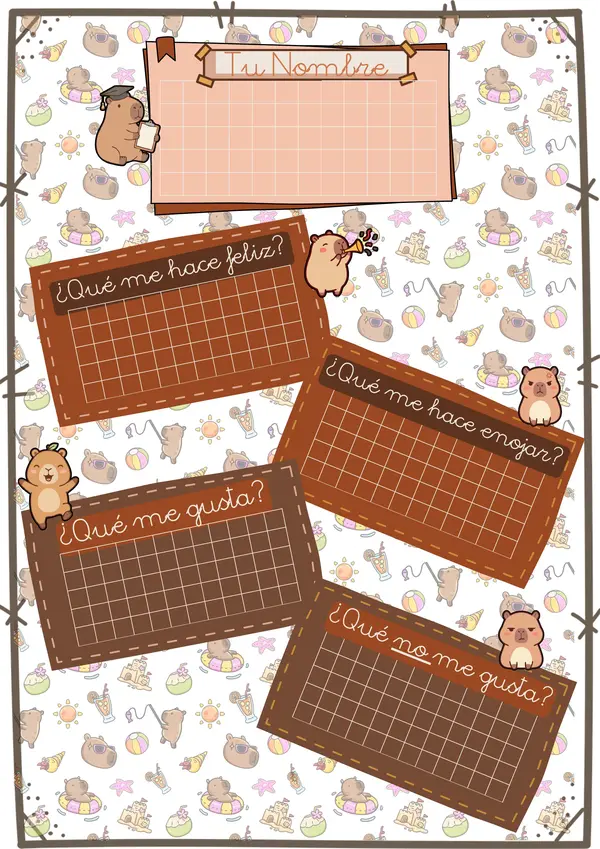 Pack Multi-Color: Ficha de Presentación Capibara (Caligrafía y Emociones)