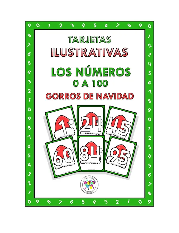 Tarjetas Ilustrativas Números 0 a 100 Gorro Navidad Color