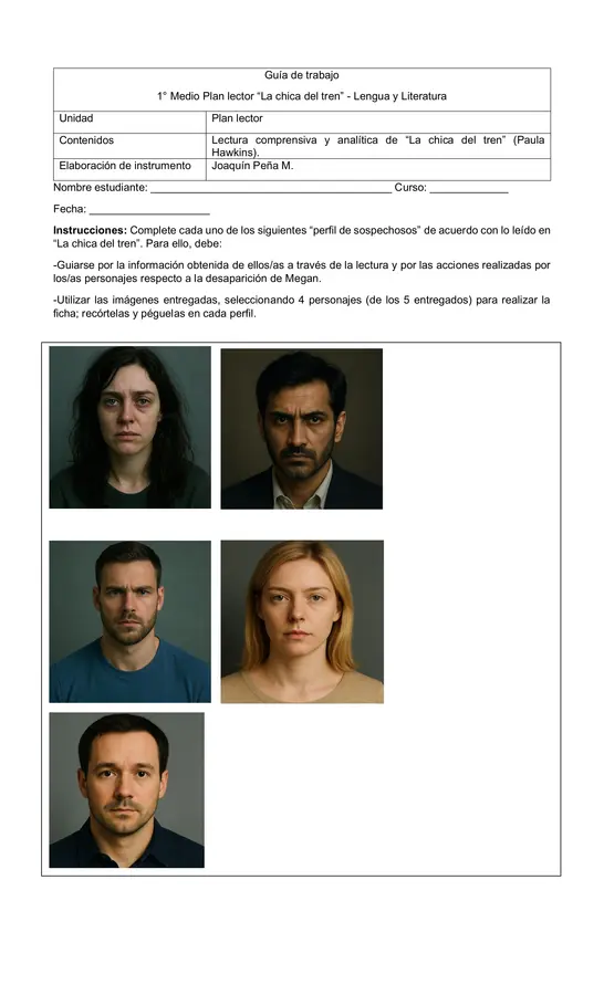 GUÍA LIBRO "LA CHICA DEL TREN" - PERFIL DE SOSPECHOSOS