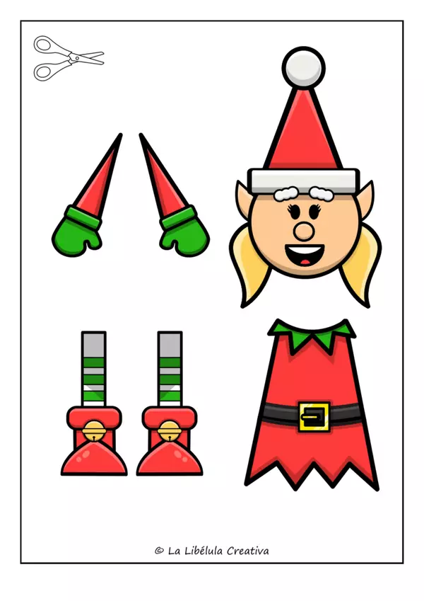 Construye Navidad Elfa Niña Puzzle Color Recortar