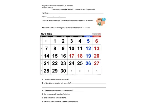 ficha formativa Unidad 1 Historia Geografía y Cs. Sociales