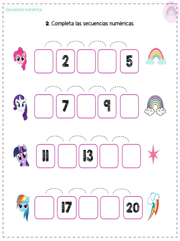 Cuadernillo números del 1 al 20 - my little pony