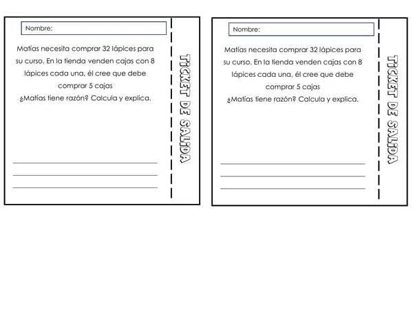 Ticket de salida problema de multiplicación