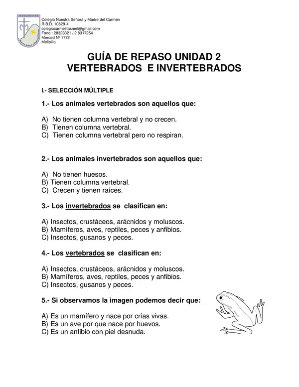 Guia repaso de la unidad vertebrados e invertebrados 