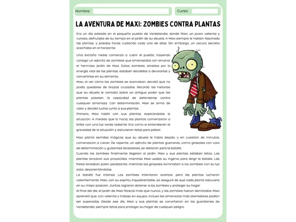 Guía de Comprensión Lectora para 8° Básico: “Zombies contra Plantas” con actividades y evaluación