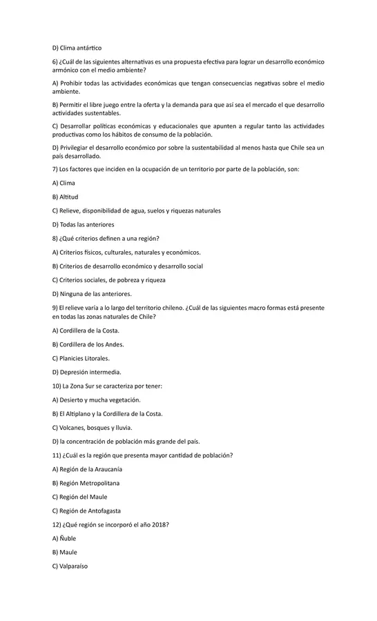 Evaluación Unidad 4: Chile desde las diversas visiones geográficas
