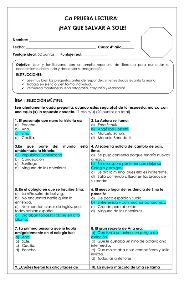 Prueba Lectura - !Hay que salvar a Sole!