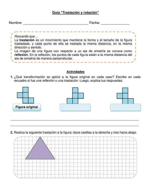 Guía "Traslación y Rotación" 4° año básico.