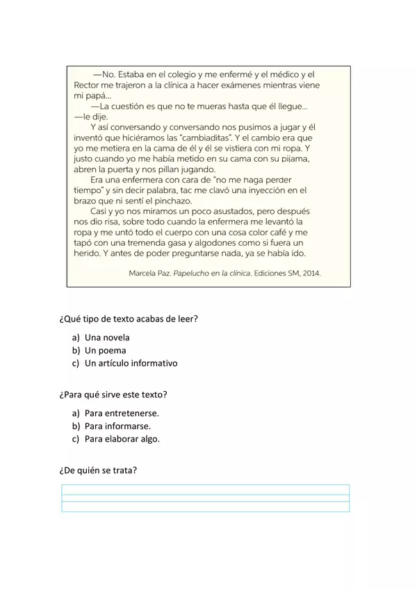 Comprensión de lectura "Papelucho"
