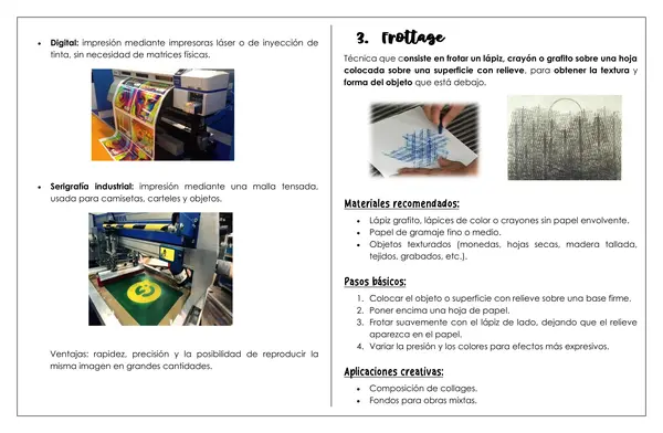 ARTES - Técnicas de impresión: grabado, impresión y fottage