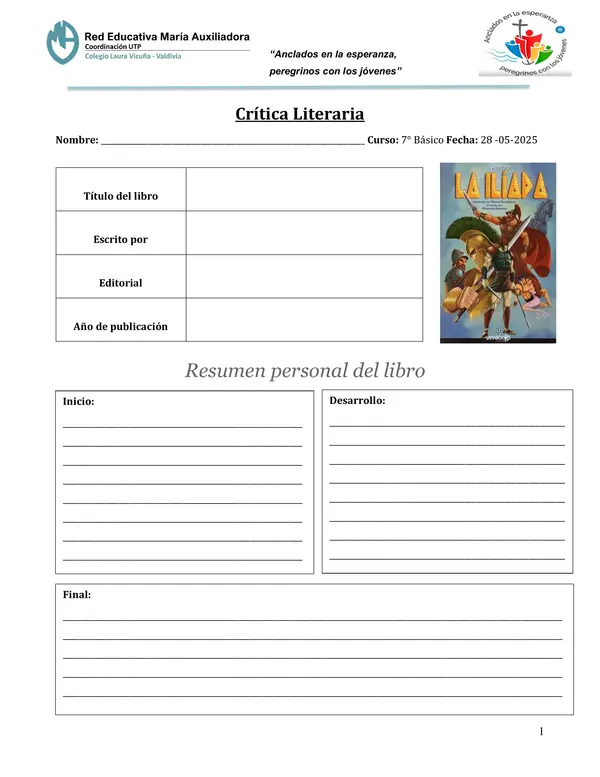 Prueba Crítica Literaria 7° Básico