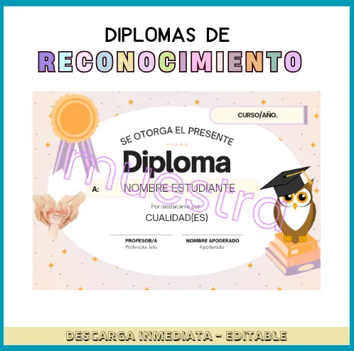 Diplomas de reconocimiento al curso.