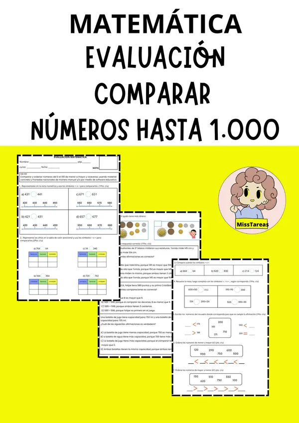 Evaluación de Matemática: Comparar Números hasta 1.000 - Recta Numérica y Valor Posicional