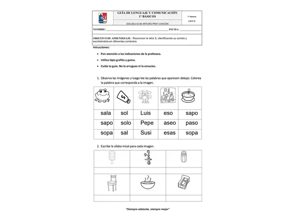 Guía letra S primero básico