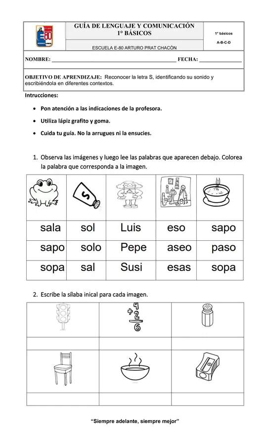 Guía letra S primero básico