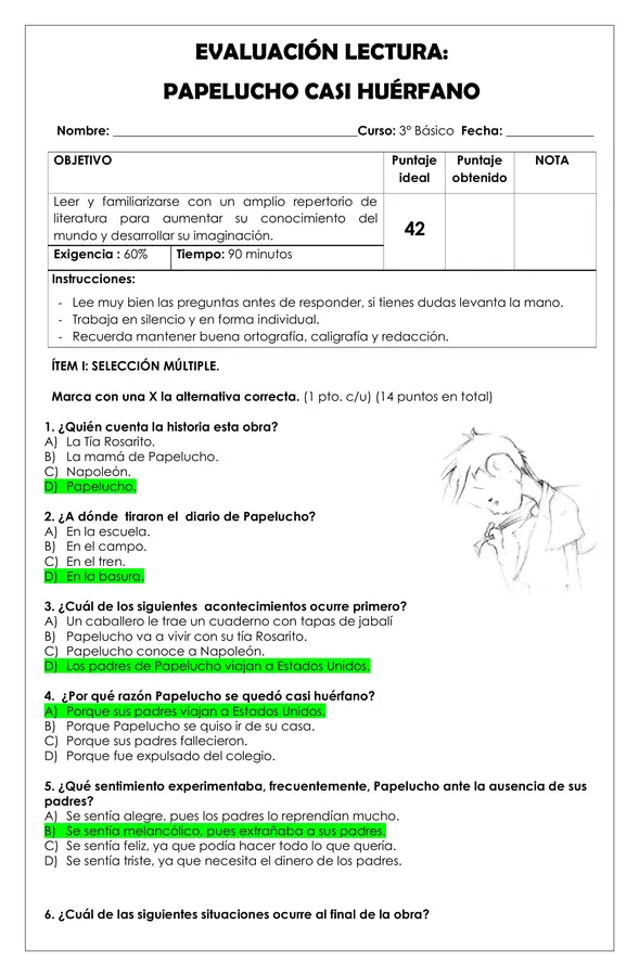 Prueba Lectura - Papelucho casi huérfano