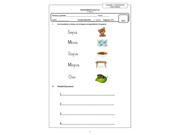 Evaluación de lenguaje consonantes D y S