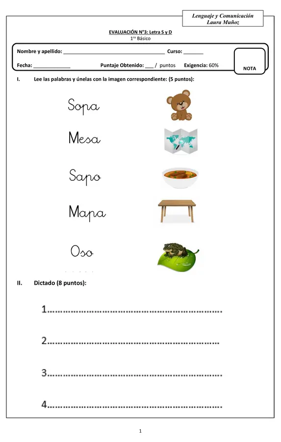 Evaluación de lenguaje consonantes D y S
