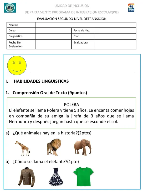 Prueba inicial de 1ro basico