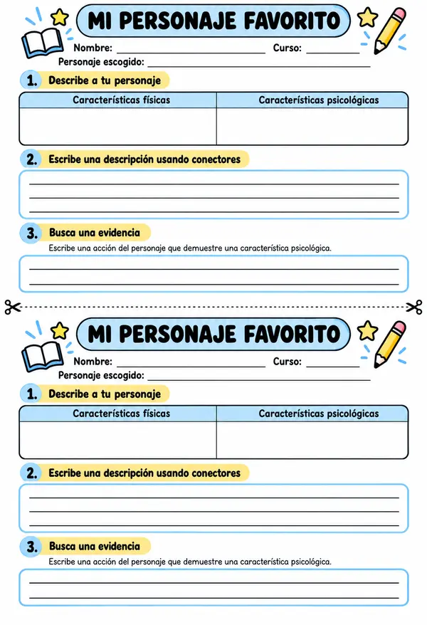 Ticket de salida para la descripción de personajes