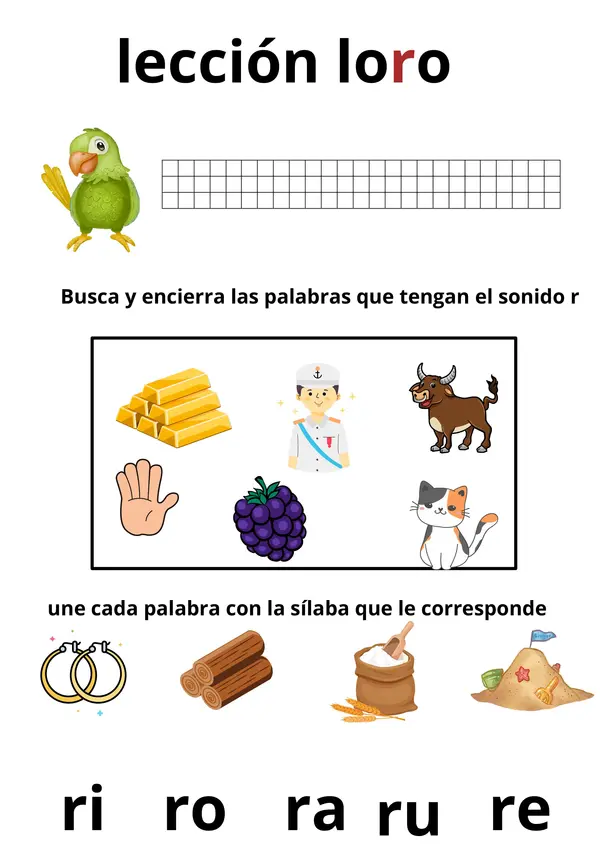 Repaso lecciones Matte Loro, pino, nido  y pato