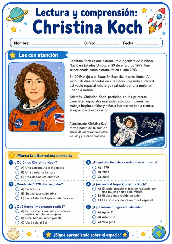 Comprensión lectora sobre Cristina Koch