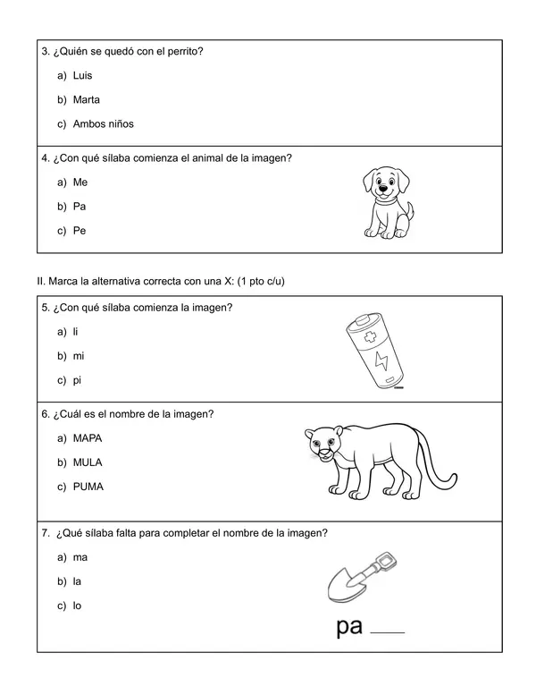 Evaluación letras M, L, P