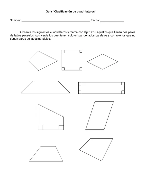 Guía "Clasificación de cuadriláteros" 5° año.