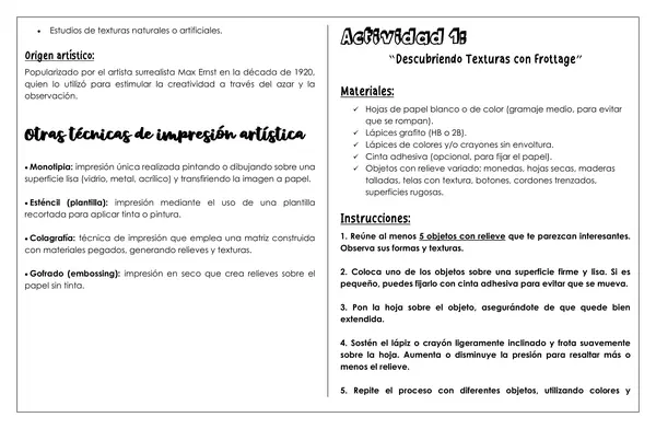 ARTES - Técnicas de impresión: grabado, impresión y fottage
