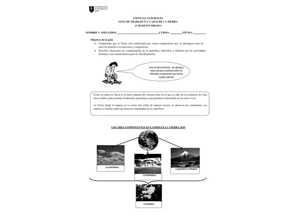 Guia de trabajo 6° Básico " Las capas de la Tierra"
