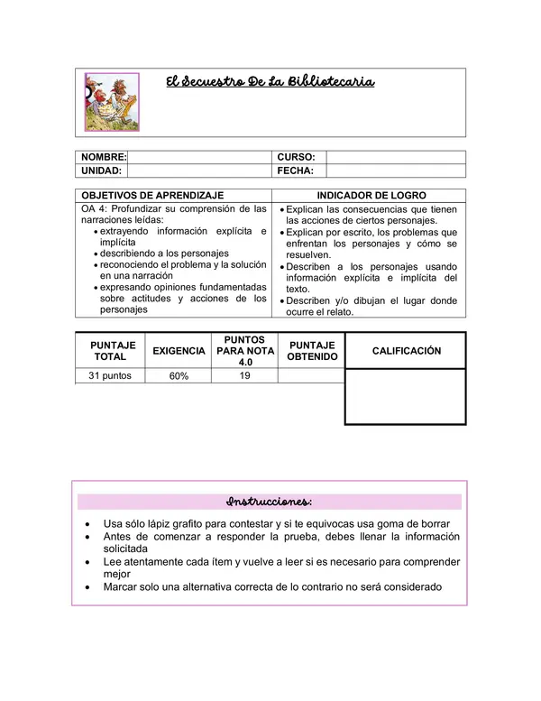 El secuestro de la bibliotecaria, prueba